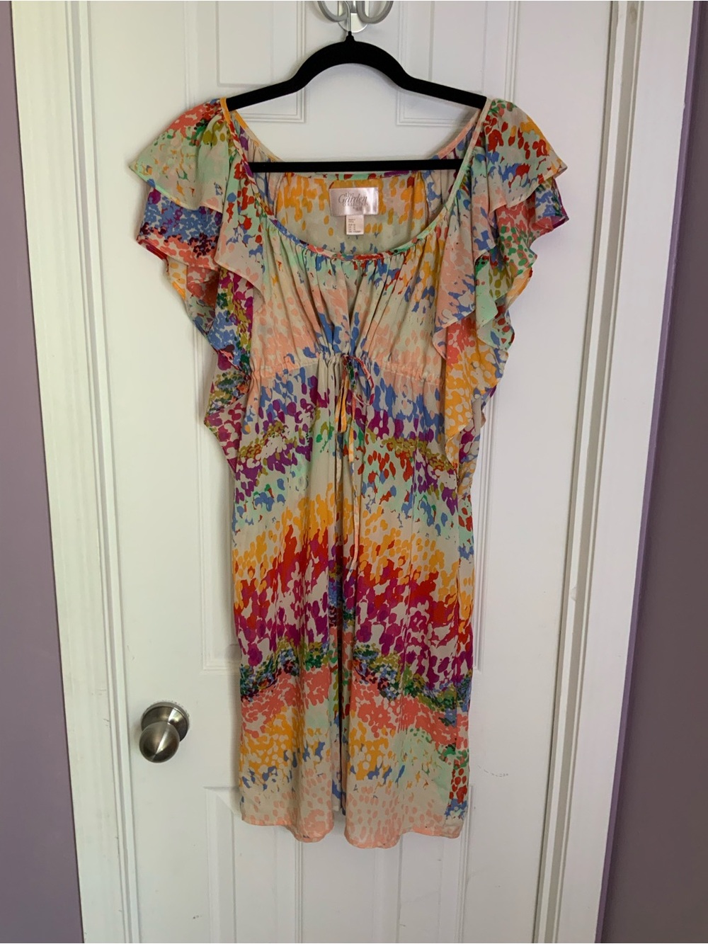 H&M Multicolor Flutter Sleeve Mini Dress — Cream, Pink, Orange, Blue
